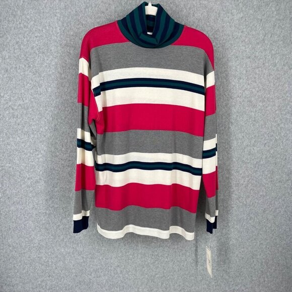 Lauren Grey VTG Women Turtleneck LS Shirt Size M Multicolor Stripe Oversized NEW - Picture 1 of 14